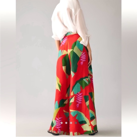Farm Rio Heliconia Red Floral Print Wide Leg Linen Pants Size Small - Picture 3 of 12